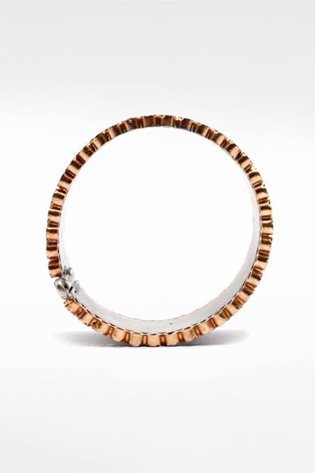 Buy_Sangeeta Boochra X Deme_Gold Plated Stones Etty Carved Floral Bracelet _Online_at_Aza_Fashions