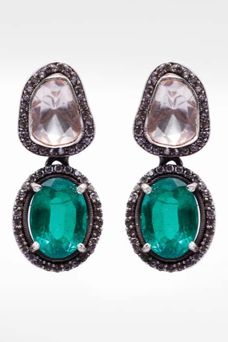 Sangeeta Boochra X Deme Silver Plated Diamonds, Stones Rukhsar Dangler Earrings Online at Aza Fashions Sangeeta Boochra X Deme_Silver Plated Diamonds, Stones Rukhsar Dangler Earrings _Online_at_Aza_Fashions