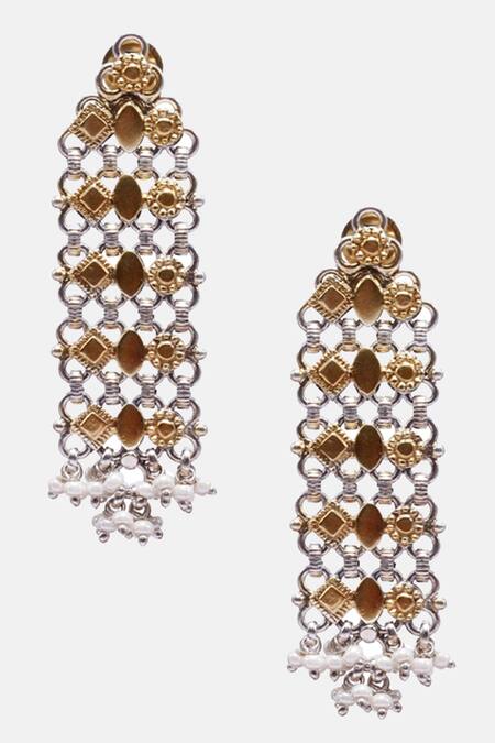 Sangeeta Boochra X Deme_Silver Plated Beads Huma Dangler Earrings _Online_at_Aza_Fashions