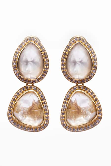 Sangeeta Boochra X Deme_Gold Plated Moissanite Gemstones Sanaz Dangler Earrings _Online_at_Aza_Fashions
