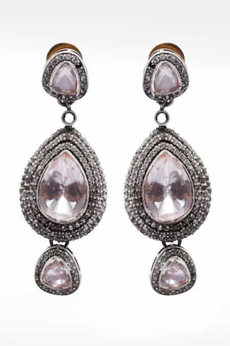 Sangeeta Boochra X Deme Silver Plated Crystals Roxana Moissanite Dangler Earrings Online at Aza Fashions Sangeeta Boochra X Deme_Silver Plated Crystals Roxana Moissanite Dangler Earrings _Online_at_Aza_Fashions