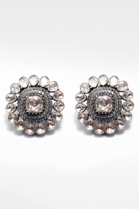 Sangeeta Boochra X Deme Silver Plated Diamonds, Stones Sahba Embellished Studs Online at Aza Fashions Sangeeta Boochra X Deme_Silver Plated Diamonds, Stones Sahba Embellished Studs _Online_at_Aza_Fashions