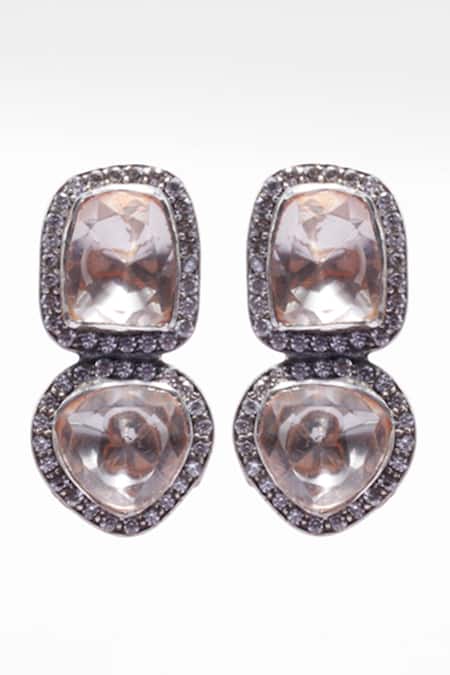 Sangeeta Boochra X Deme Silver Plated Diamonds, Stones Nahal Moissanite Dangler Earrings Online at Aza Fashions Sangeeta Boochra X Deme_Silver Plated Diamonds, Stones Nahal Moissanite Dangler Earrings _Online_at_Aza_Fashions