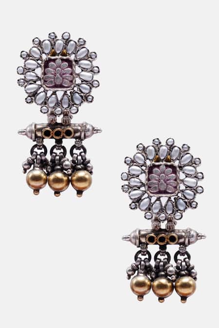 Sangeeta Boochra X Deme_Silver Plated Pearls Leila Dangler Earrings _Online_at_Aza_Fashions