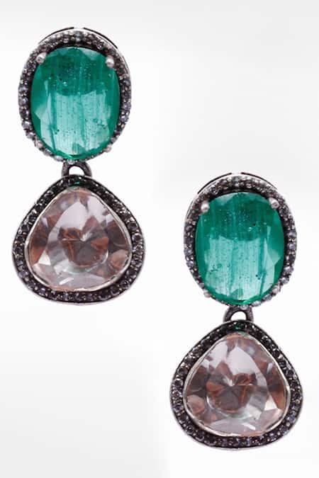 Sangeeta Boochra X Deme Silver Plated Diamonds, Stones Naadiya Moissanite Dangler Earrings Online at Aza Fashions Sangeeta Boochra X Deme_Silver Plated Diamonds, Stones Naadiya Moissanite Dangler Earrings _Online_at_Aza_Fashions