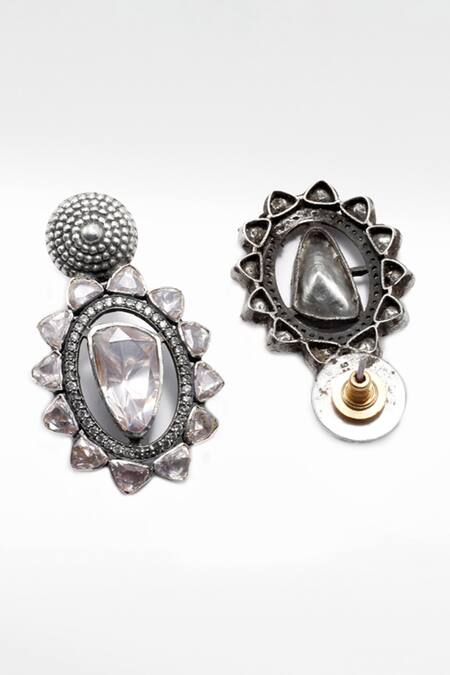 Shop_Sangeeta Boochra X Deme_Silver Plated Moissanite Gemstones Mahtab Dangler Earrings _at_Aza_Fashions