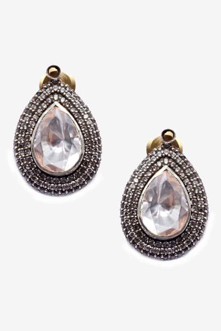 Sangeeta Boochra X Deme_Silver Plated Moissanite Gemstones Meesha Drop Earrings _Online_at_Aza_Fashions