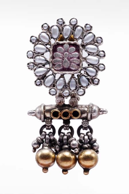 Buy_Sangeeta Boochra X Deme_Silver Plated Pearls Leila Dangler Earrings _Online_at_Aza_Fashions