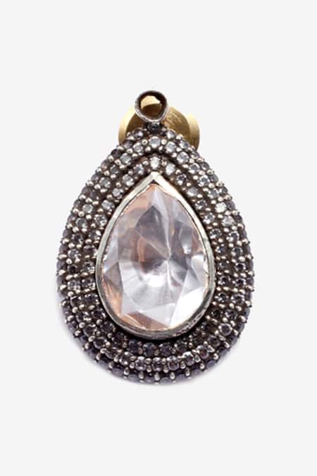 Buy_Sangeeta Boochra X Deme_Silver Plated Moissanite Gemstones Meesha Drop Earrings _Online_at_Aza_Fashions