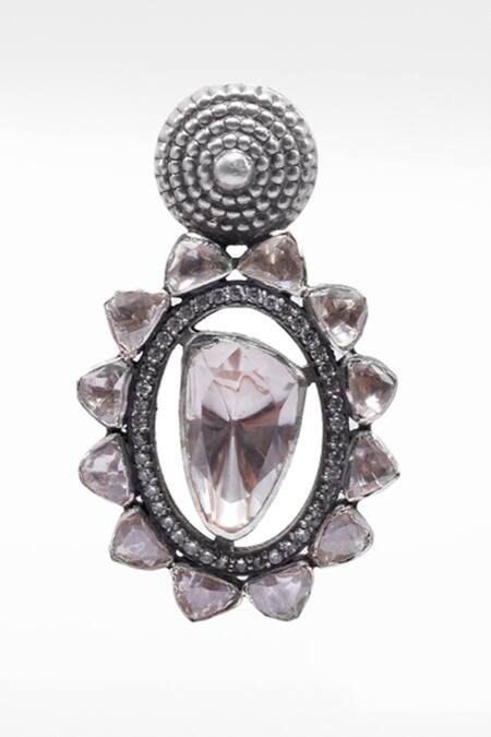 Buy_Sangeeta Boochra X Deme_Silver Plated Moissanite Gemstones Mahtab Dangler Earrings _Online_at_Aza_Fashions