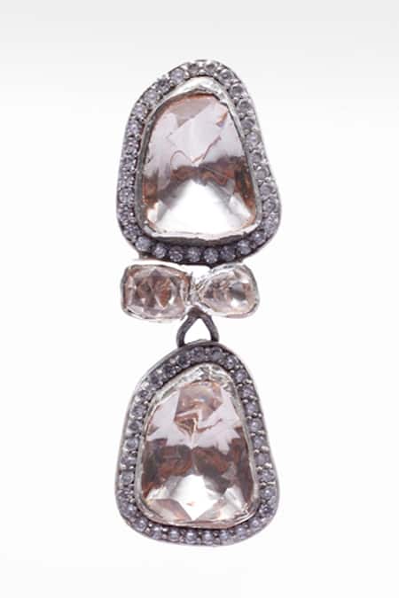 Buy_Sangeeta Boochra X Deme_Silver Plated Moissanite Gemstones Mahroz Dangler Earrings _Online_at_Aza_Fashions
