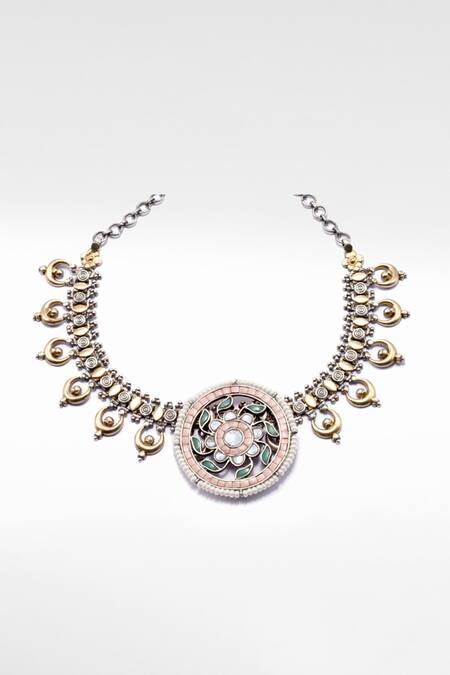 Sangeeta Boochra X Deme Multi Color Afsarara Kundan Necklace Online at Aza Fashions Sangeeta Boochra X Deme_Multi Color Afsarara Kundan Necklace _Online_at_Aza_Fashions
