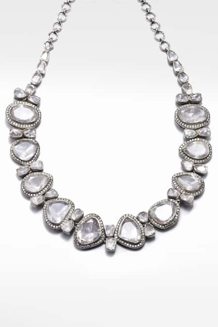 Sangeeta Boochra X Deme_Silver Plated Moissanite Bolour Necklace _Online_at_Aza_Fashions