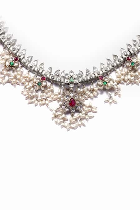 Sangeeta Boochra X Deme Silver Plated Daria Pearl Necklace Online at Aza Fashions Sangeeta Boochra X Deme_Silver Plated Daria Pearl Necklace _Online_at_Aza_Fashions