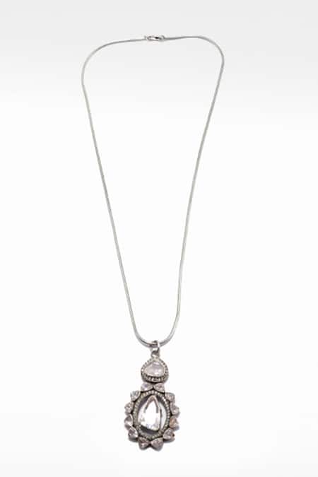 Shop_Sangeeta Boochra X Deme_Silver Plated Moissanite Nirut Handcrafted Necklace _at_Aza_Fashions
