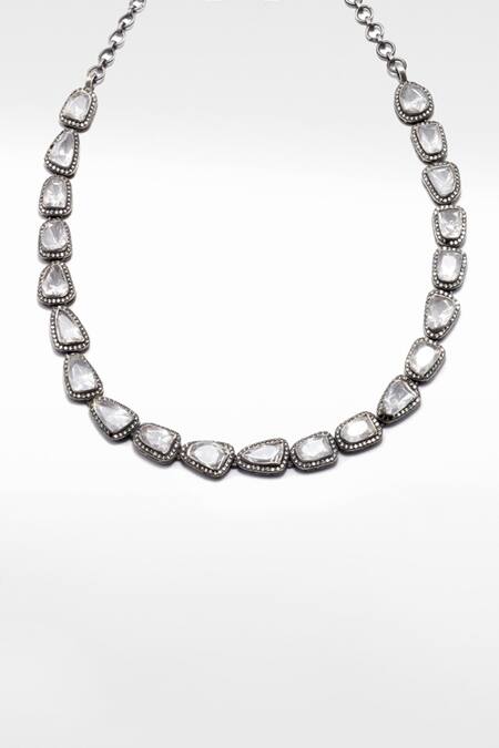 Sangeeta Boochra X Deme Silver Plated Moissanite Cyra Necklace Online at Aza Fashions Sangeeta Boochra X Deme_Silver Plated Moissanite Cyra Necklace _Online_at_Aza_Fashions