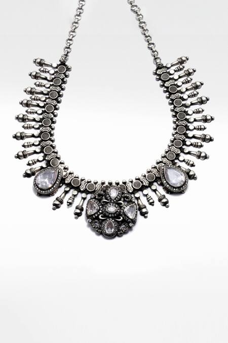 Sangeeta Boochra X Deme Silver Plated Kyra Moissanite Necklace Online at Aza Fashions Sangeeta Boochra X Deme_Silver Plated Kyra Moissanite Necklace _Online_at_Aza_Fashions