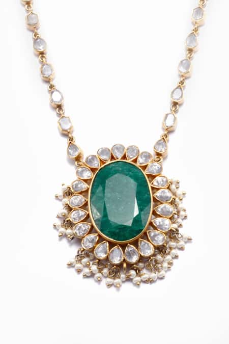 Sangeeta Boochra X Deme Gold Plated Jasmin Moissanite Pendant Necklace Online at Aza Fashions Sangeeta Boochra X Deme_Gold Plated Jasmin Moissanite Pendant Necklace _Online_at_Aza_Fashions