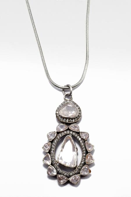 Sangeeta Boochra X Deme_Silver Plated Moissanite Nirut Handcrafted Necklace _Online_at_Aza_Fashions