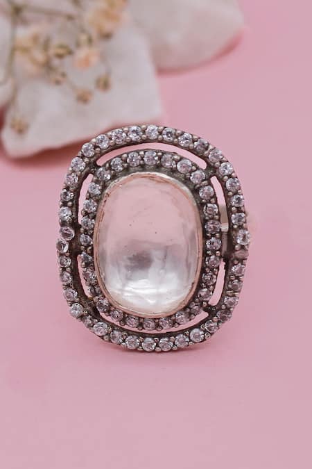 Sangeeta Boochra X Deme Silver Plated Moissanite Gemstones Parvana Embellished Ring