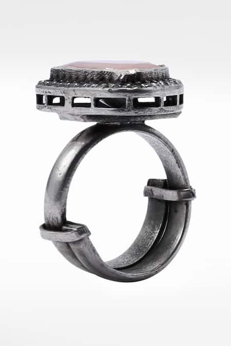 Buy_Sangeeta Boochra X Deme_Silver Plated Moissanite Gemstones Heer Embellished Ring _Online_at_Aza_Fashions