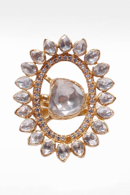 Sangeeta Boochra X Deme_Gold Plated Moissanite Gemstones Golnar Embellished Ring _Online_at_Aza_Fashions