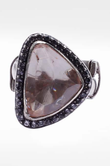 Sangeeta Boochra X Deme_Silver Plated Moissanite Gemstones Heer Embellished Ring _Online_at_Aza_Fashions