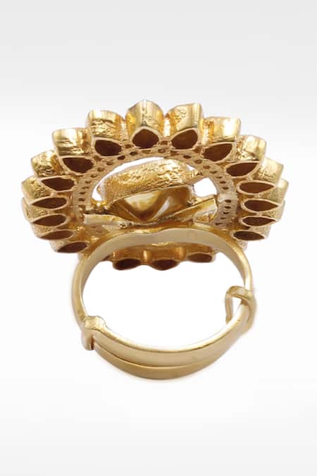 Shop_Sangeeta Boochra X Deme_Gold Plated Moissanite Gemstones Golnar Embellished Ring _at_Aza_Fashions