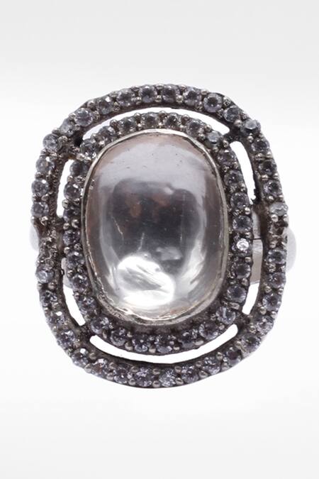 Sangeeta Boochra X Deme_Silver Plated Moissanite Gemstones Parvana Embellished Ring _Online_at_Aza_Fashions