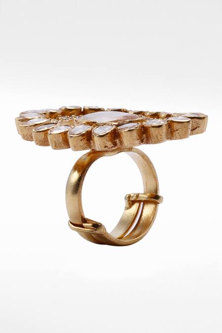 Buy_Sangeeta Boochra X Deme_Gold Plated Moissanite Gemstones Golnar Embellished Ring _Online_at_Aza_Fashions
