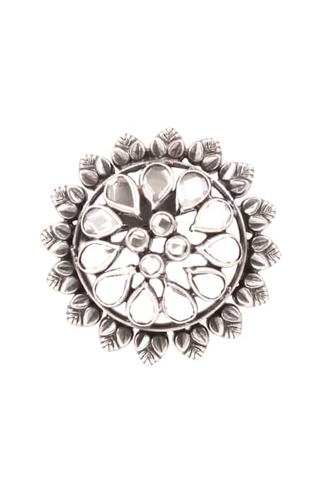 Buy_Sangeeta Boochra_Silver Plated Imitation Diamonds Carved Stud Earrings _Online_at_Aza_Fashions