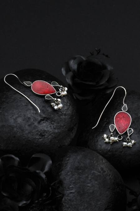 Buy_Sangeeta Boochra_Silver Plated Beads, Stones Embellished Earrings _Online_at_Aza_Fashions