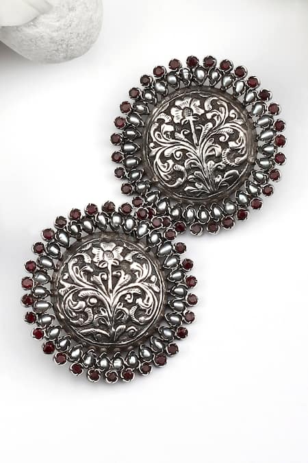 Sangeeta Boochra Floral Carved Stud Earrings 