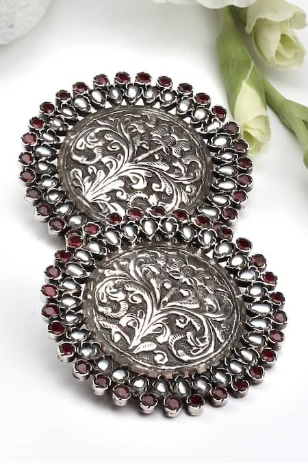 Sangeeta Boochra Floral Carved Stud Earrings 