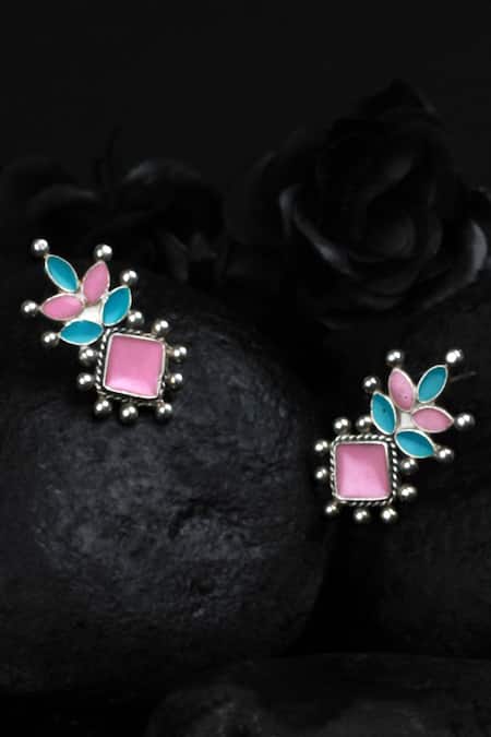 Buy_Sangeeta Boochra_Silver Plated Stones Handcrafted Earrings _Online_at_Aza_Fashions