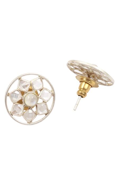 Sangeeta Boochra_Gold Plated Stones Floral Cut-out Stud Earrings _Online_at_Aza_Fashions