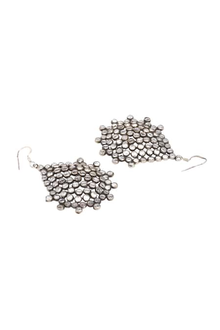 Sangeeta Boochra_Silver Plated Stones Teardrop Motif Drop Earrings _Online_at_Aza_Fashions