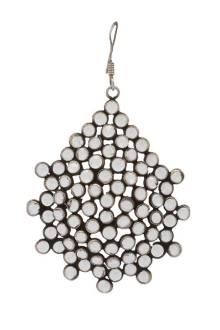 Shop_Sangeeta Boochra_Silver Plated Stones Teardrop Motif Drop Earrings _Online_at_Aza_Fashions