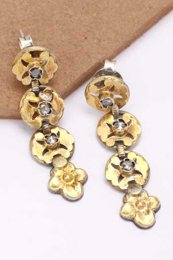 Sangeeta Boochra_Gold Plated Floral Motif Dangler Earrings _Online_at_Aza_Fashions