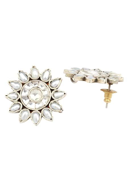 Sangeeta Boochra_Silver Plated Stones Floral Motif Stud Earrings _Online_at_Aza_Fashions