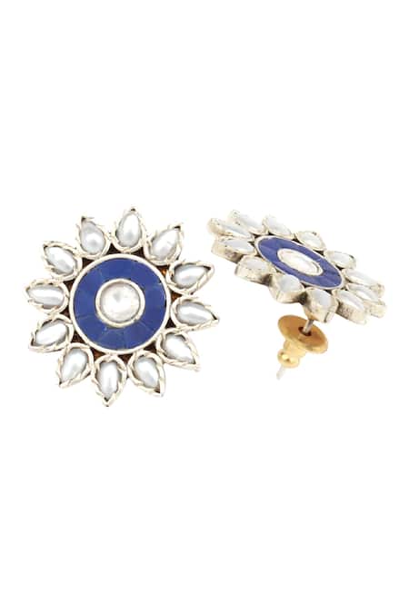 Sangeeta Boochra_Blue Stones Floral Motif Studs _Online_at_Aza_Fashions