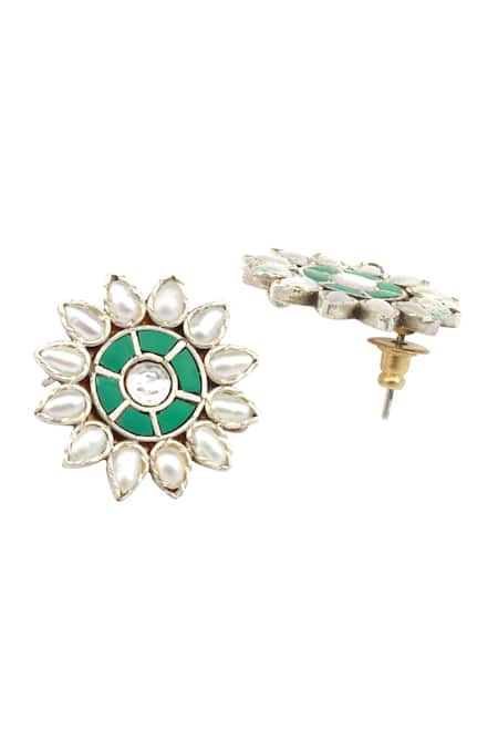 Sangeeta Boochra_Silver Plated Stones Floral Motif Handcrafted Studs _Online_at_Aza_Fashions