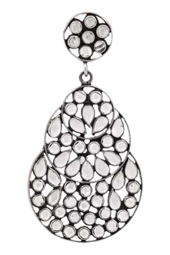 Shop_Sangeeta Boochra_Silver Plated Stones Handcrafted Tiered Chandbalis _Online_at_Aza_Fashions