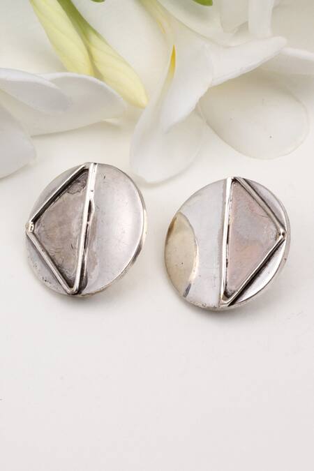 Buy_Sangeeta Boochra_Silver Plated Round Shaped Studs _Online_at_Aza_Fashions