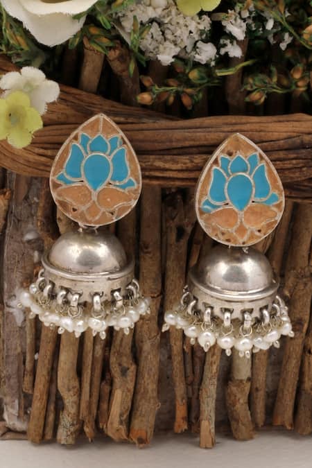 Buy_Sangeeta Boochra_Silver Plated Beads Teardrop Top Jhumkas _Online_at_Aza_Fashions