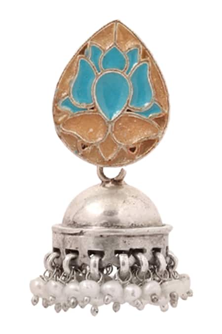 Shop_Sangeeta Boochra_Silver Plated Beads Teardrop Top Jhumkas _Online_at_Aza_Fashions