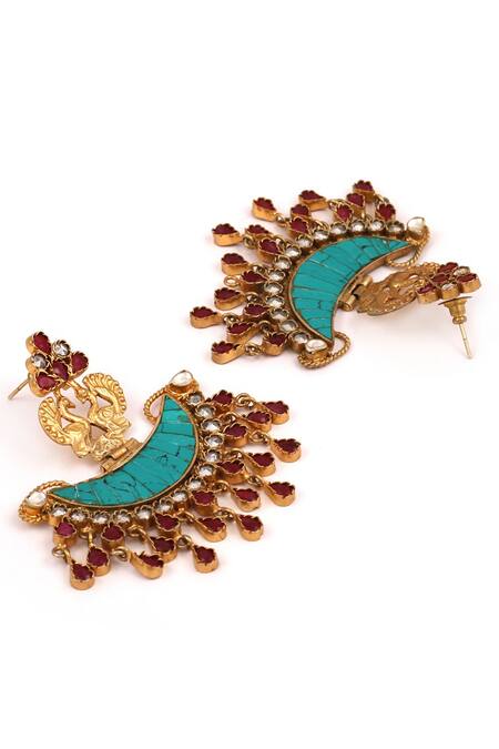 Sangeeta Boochra_Gold Plated Stones Peacock Top Chandbalis _Online_at_Aza_Fashions