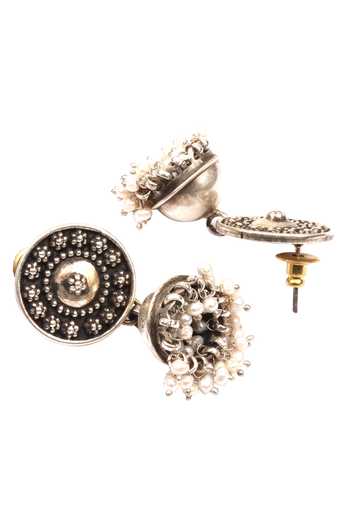 Sangeeta Boochra_Silver Plated Beads Handcrafted Carved Jhumkas _Online_at_Aza_Fashions
