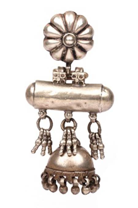 Buy_Sangeeta Boochra_Silver Plated Floral Carved Jhumkas _Online_at_Aza_Fashions