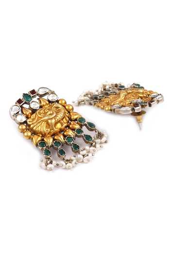 Sangeeta Boochra Multi Color Stones Carved Bird Drop Earrings Online at Aza Fashions Sangeeta Boochra_Multi Color Stones Carved Bird Drop Earrings _Online_at_Aza_Fashions